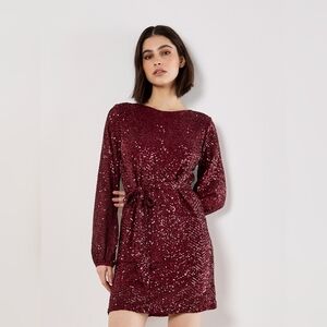Sequined Burgundy Mini Dress